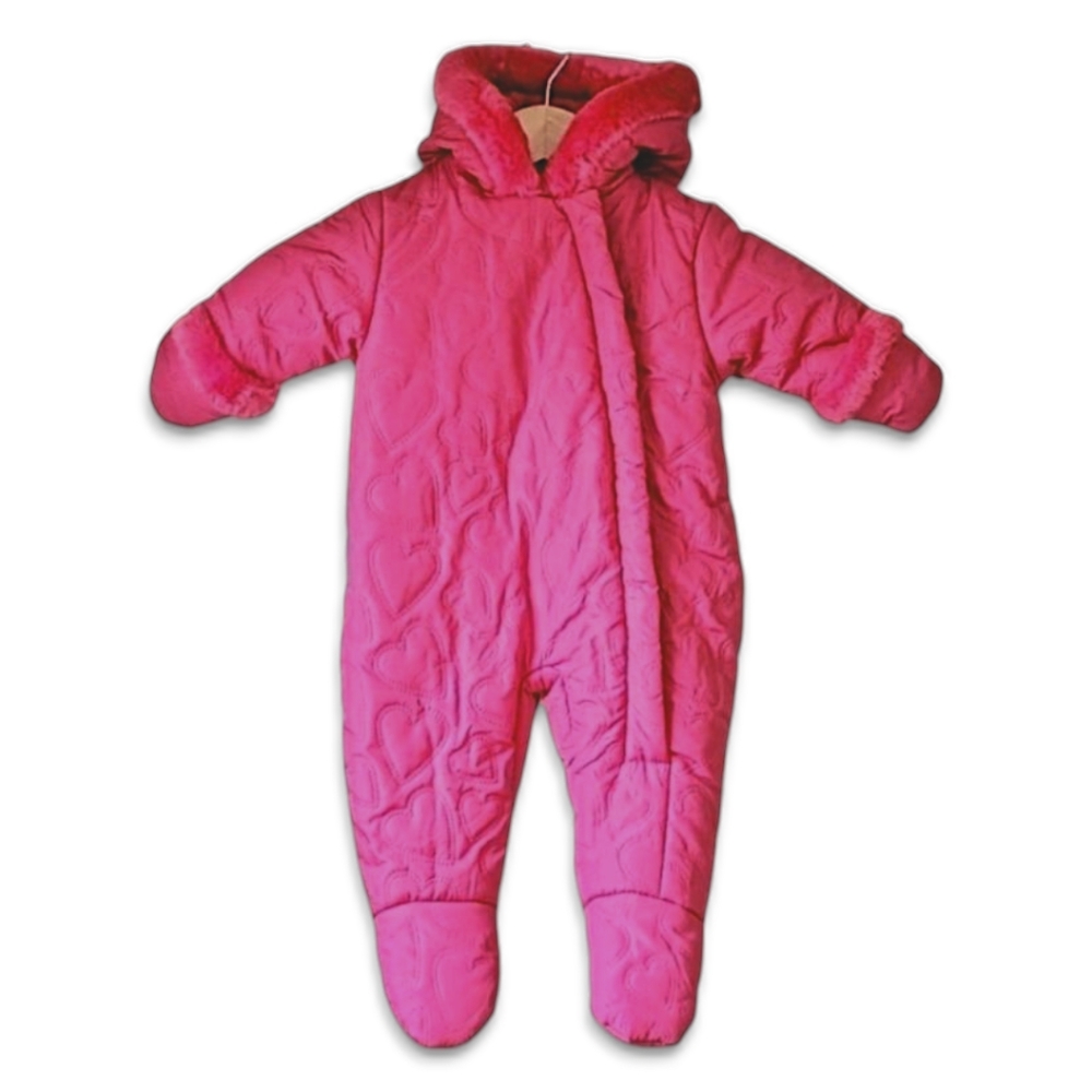 Rothschild Faux Fur Lined Quilted Snowsuit Stitched Heart Puffer Baby 6-9‎ Mos